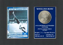 Rangers FC Barcelona Bears 1972 ECWC Mounted Card & Coin Metal Art 5