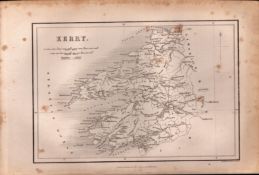 County Kerry B/W Antique 1850’s Map Mrs Hall Tour of Ireland.