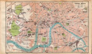 Central Bristol Road & Steet Plan Coloured Vintage 1924 Map.