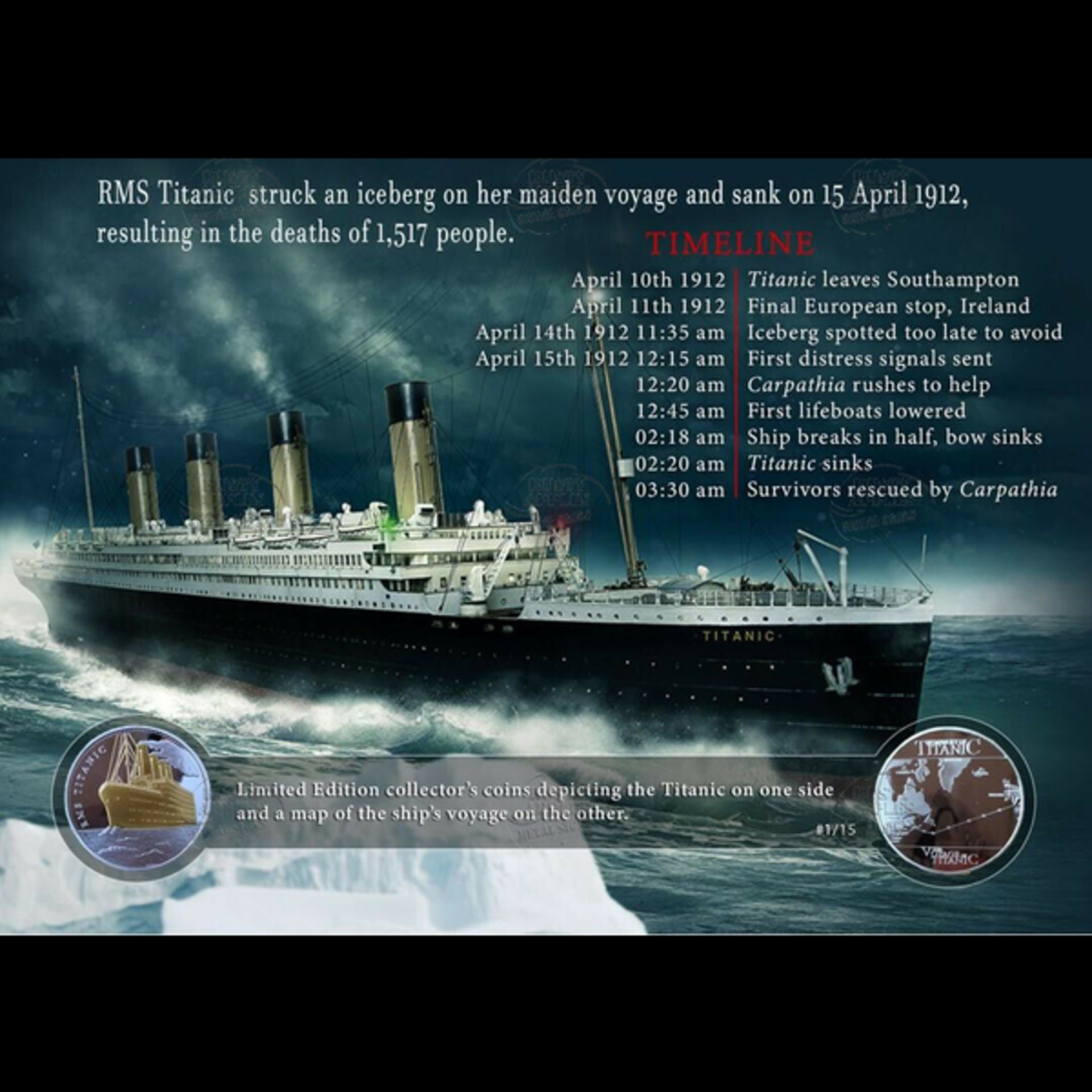 The Titanic Numbered 1-15 Designed 12""x 8"" Metal Coin Gift Set