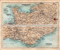 Normandy & the Riviera Double Sided Antique 1896 Map.