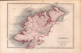 County Donegal Antique 1850’s Map Mrs Hall Tour of Ireland.