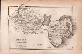 Tyrone & Down B/W Antique 1850’s Map Mrs Hall Tour of Ireland.