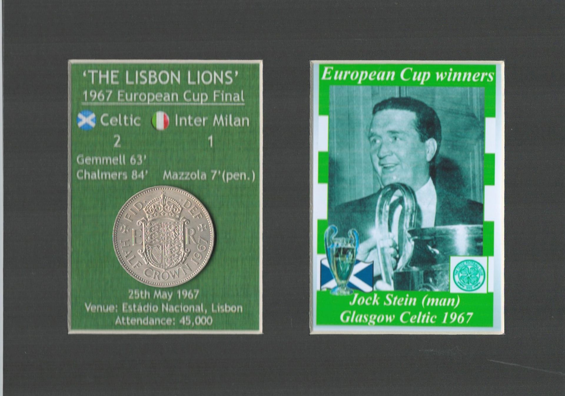 Celtic FC European Cup Jock Stein Mount & Card Coin Gift Display Set