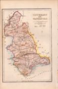 Tipperary & Waterford County 1850’s Antique Map Mrs Hall Tour of Ireland.