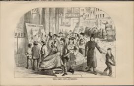 London Crowd Victoria Theatre Victorian 1864 Henry Mayhew Print.