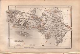 County Galway B/W 1850’s Antique Map Mrs Hall Tour of Ireland.