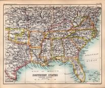 USA Southern States Double Sided Antique 1896 Map.