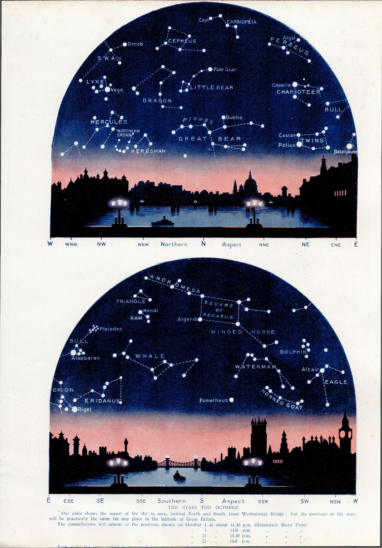 Collection of The Stars Over London Astronomy Antique Linen Book Plates - Image 7 of 10