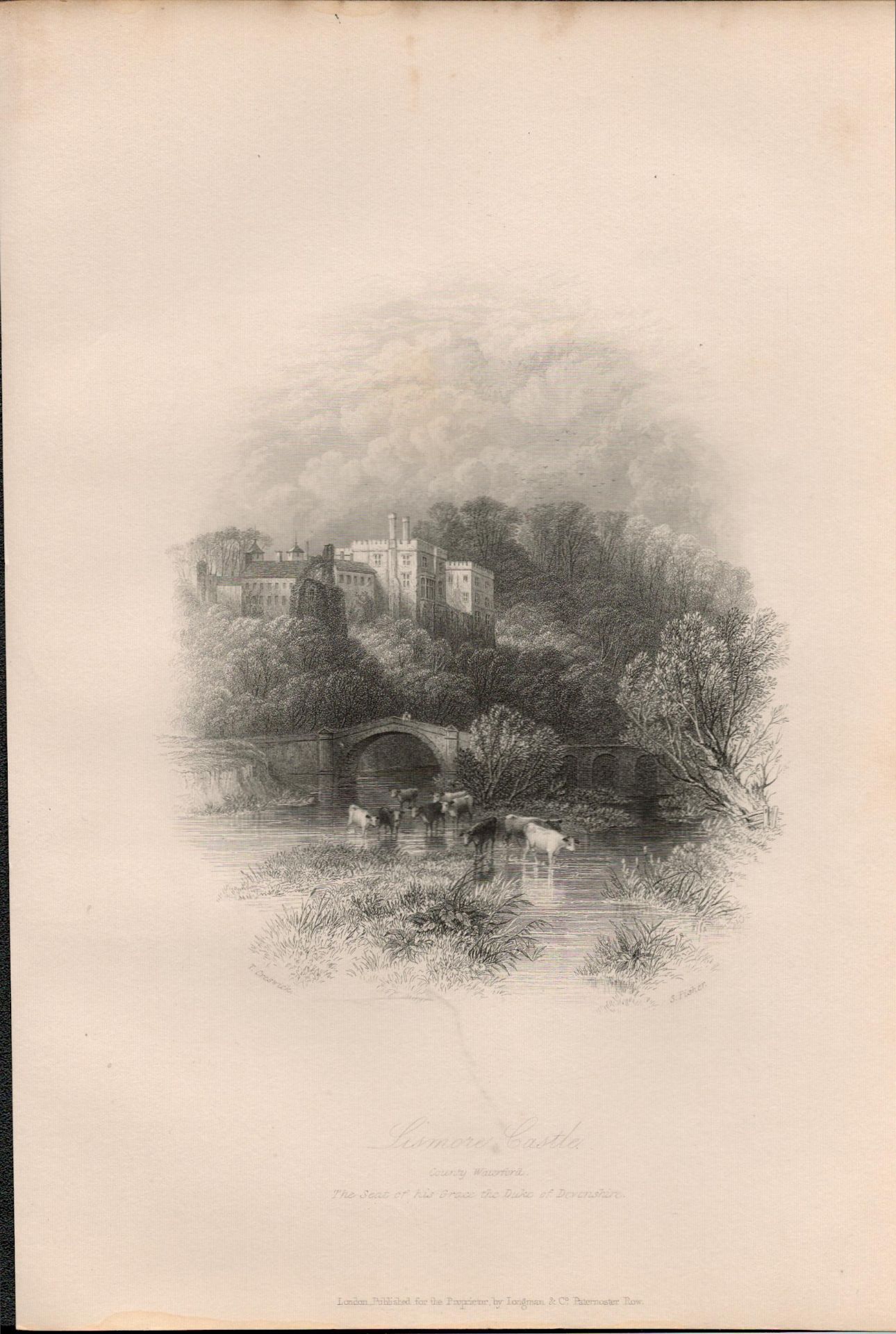 Lismore Castle Waterford 1837-38 Victorian Antique Engraving.
