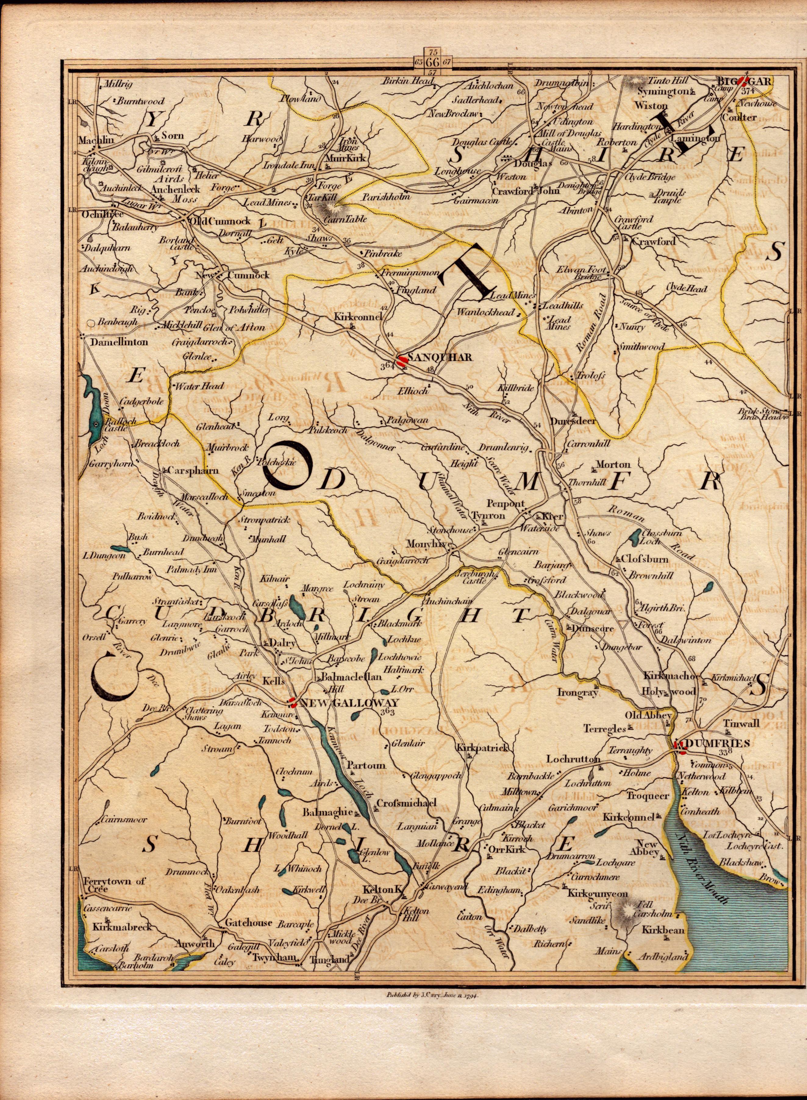 Dumfries & Galloway Scotland John Cary’s Antique 1794 Map.