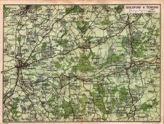 Guildford & Dorking Coloured Vintage 1924 Map.