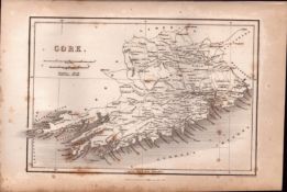 County Cork B/W Antique 1850’s Map Mrs Hall Tour of Ireland.