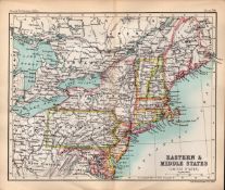 Eastern & Middle States Double Sided Antique 1896 Map.