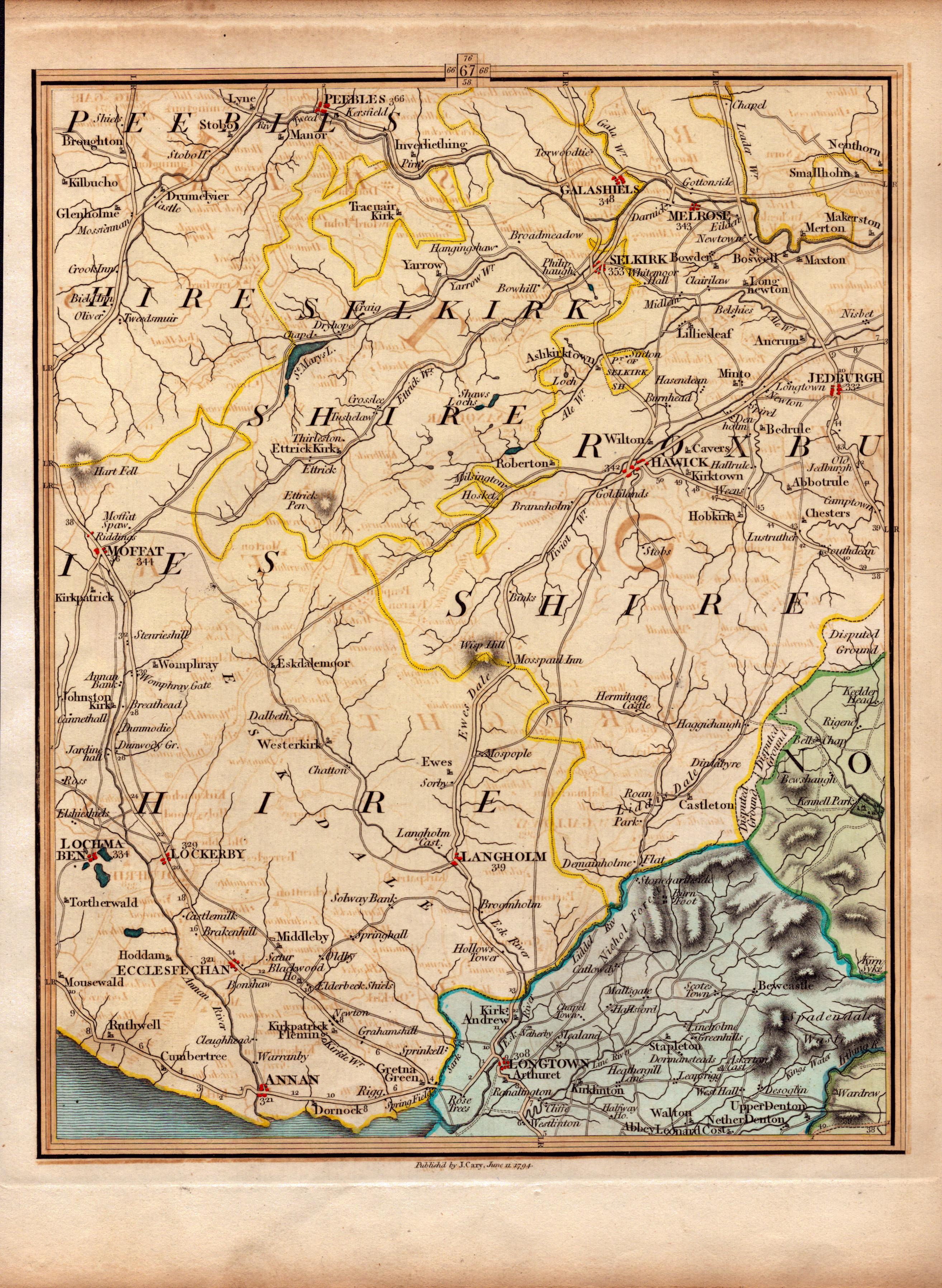 Gretna Green Jedburgh Lockerbie Selkirk John Cary’s Antique 1794 Map.