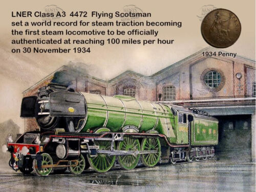 Flying Scotsman Train 100 mph 1934 Speed Record Metal Art Coin Set 2