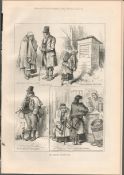 Victorian Sketches Characters of Ireland 1880 Antique Print