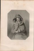 The Irish Hooded Lady 1837-38 Victorian Antique Engraving.