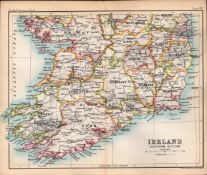 Southern Ireland Victorian Double Sided Antique 1896 Map.