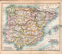 Spain Gibraltar Portugal Double Sided Antique 1896 Map.