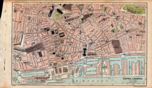 Central Liverpool Road & Steet Plan Coloured Vintage 1924 Map.