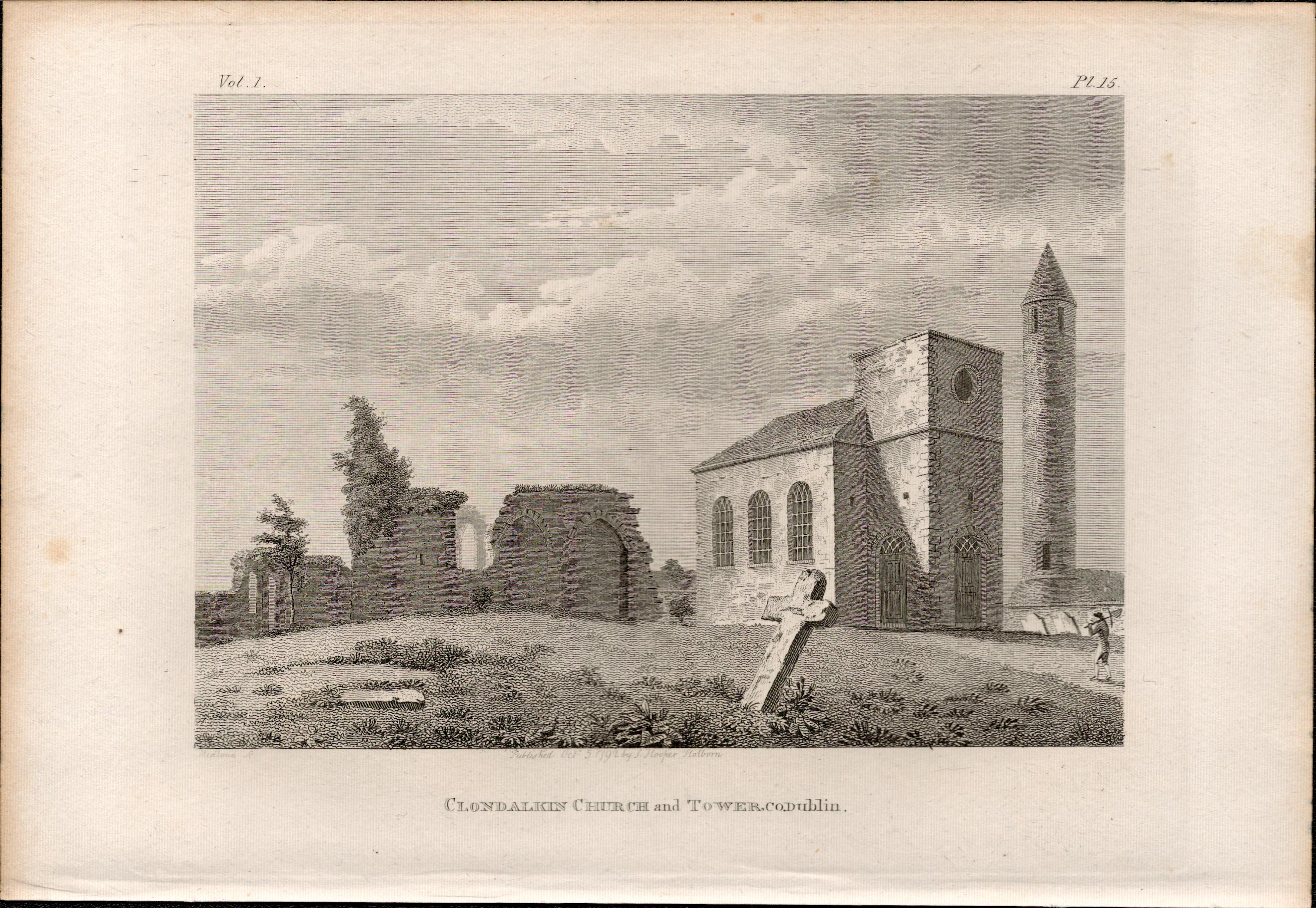 Clondalkin Church &Tower Co Dublin 1791 Francis Grose Antique Print