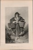 Irish Market Girl 1837-38 Victorian Antique Engraving.