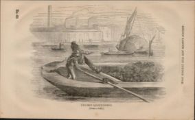 London Victorian Thames Lightermen Antique 1864 Henry Mayhew Print.