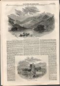 Macgillicuddys Reeks & Ross Castle Killarney Antique 1849 Print