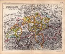 Switzerland &The Alps Etc Double Sided Antique 1896 Map.