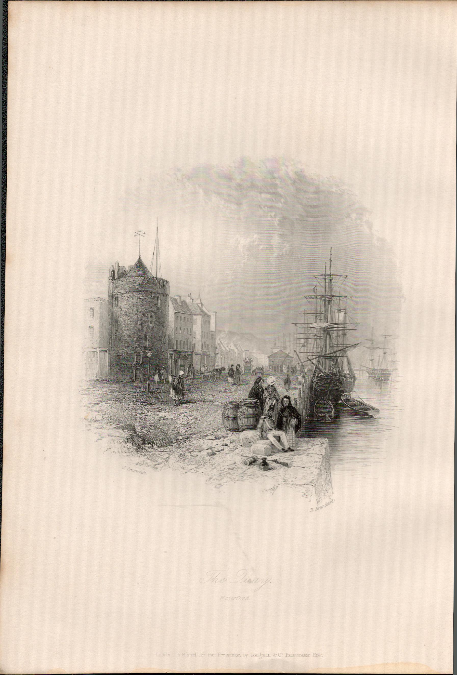 Waterford Quay Side 1837-38 Victorian Antique Engraving.