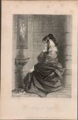 Ireland Lady at Prayers 1837-38 Victorian Antique Engraving.