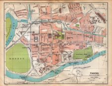 Chester City Coloured Detailed Plan Vintage 1924 Map.