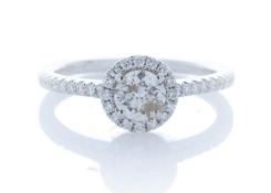 18ct White Gold Single Stone With Halo Setting Ring (0.51) 0.74 Carats