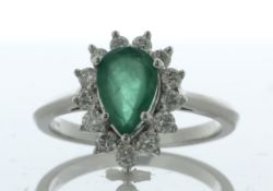 9ct White Gold Pear Cluster Diamond and Emerald Ring (E1.00) 0.50 Carats