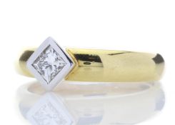 18ct Single Stone Princess Cut Rub Over Diamond Ring 0.40 Carats