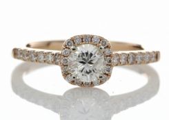 18ct Rose Gold Single Stone With Halo Setting Ring (0.50) 0.74 Carats