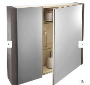 Brand New Boxed Linen Bathroom Mirror Cabinet 800mm - Grey RRP £280 **No Vat**