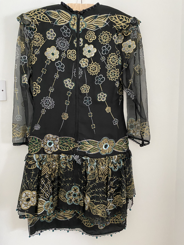 Zandra Rhodes 100% Hand Printed Silk Long Sleeve Mini Dress - Image 2 of 3