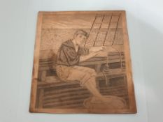 Copper Engraved Antique Printing Matrix Plate Sailor, Probably Robinson Crusoe Bookplate Picture