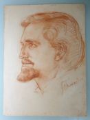 Red Chalk Portrait Drawing, Artist Signed