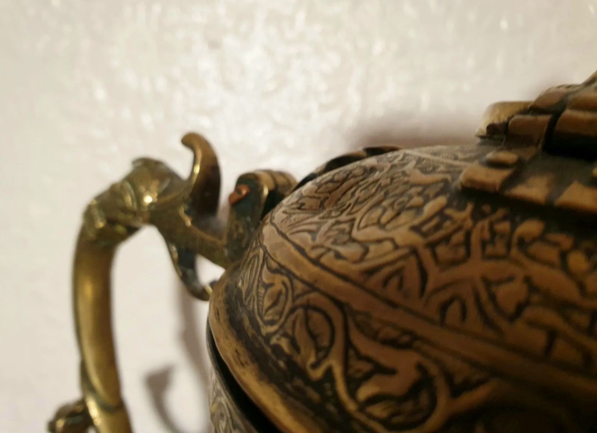 Antique Indo Persian Large Cast Brass / Bronze / Copper Teapot Samovar - Image 4 of 8