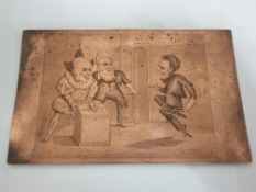 Rare Antique Copper Engraved Printing Matrix Plate, The Xmas Clown Pantomime - Electrician Jones...