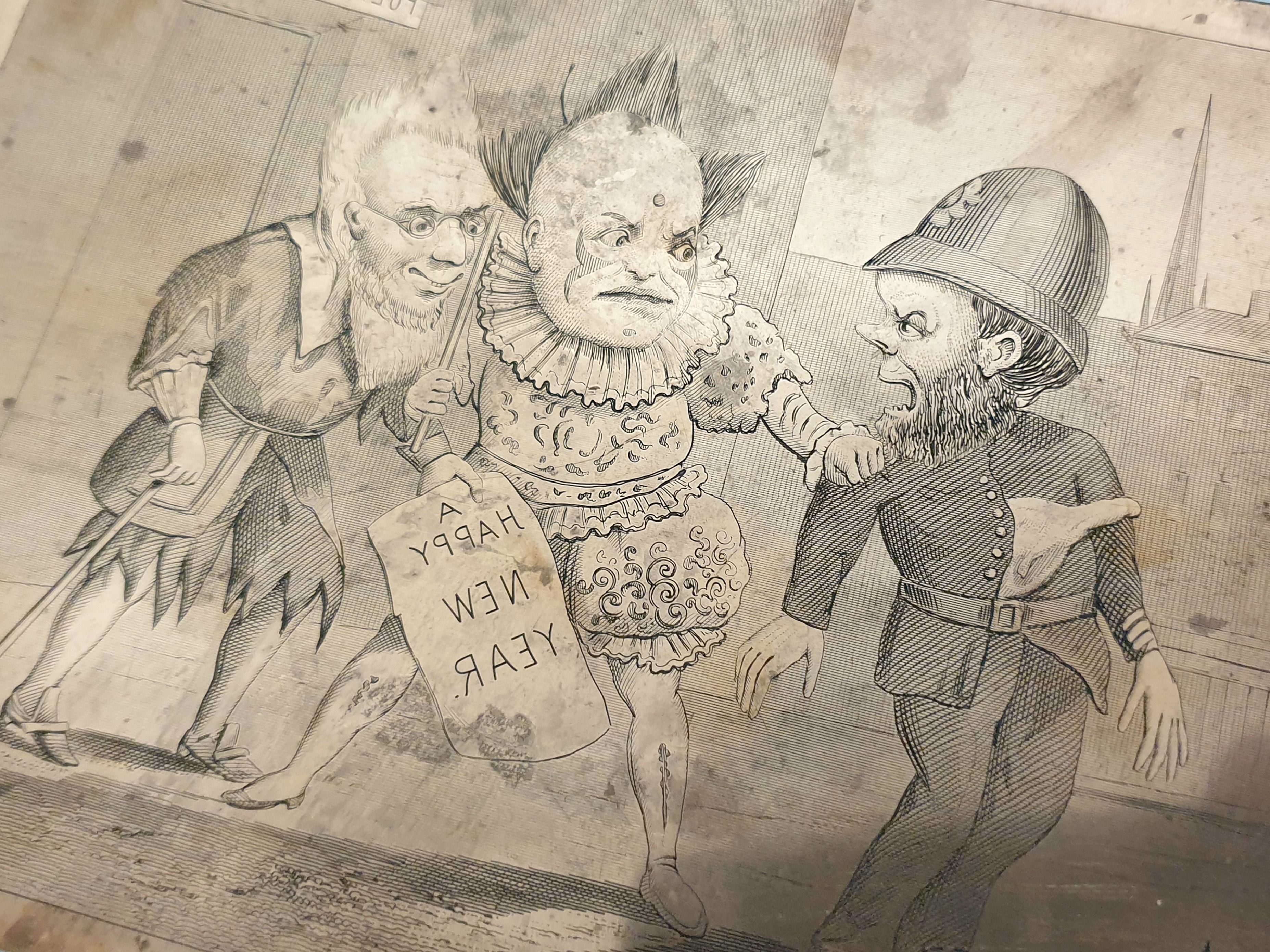 Rare Antique Copper Engraved Printing Matrix Plate, The Xmas Clown Pantomime - Police Station N1 - Image 3 of 4