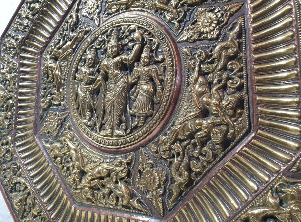 Antique Indo Persian Tanjore Silver / Bronze / Copper Charger Plaque - Image 6 of 8