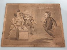 Rare Antique Copper Engraved Printing Matrix Plate, The Xmas Clown Pantomime - Electrician Jones