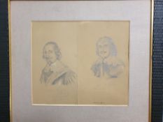 Two Antique Pencil Drawings Framed As One Painting