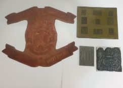Four Printing Matrix Plates / Blocks, Postal Stumps, Trade Mark, Masonic, and Coat of Arms