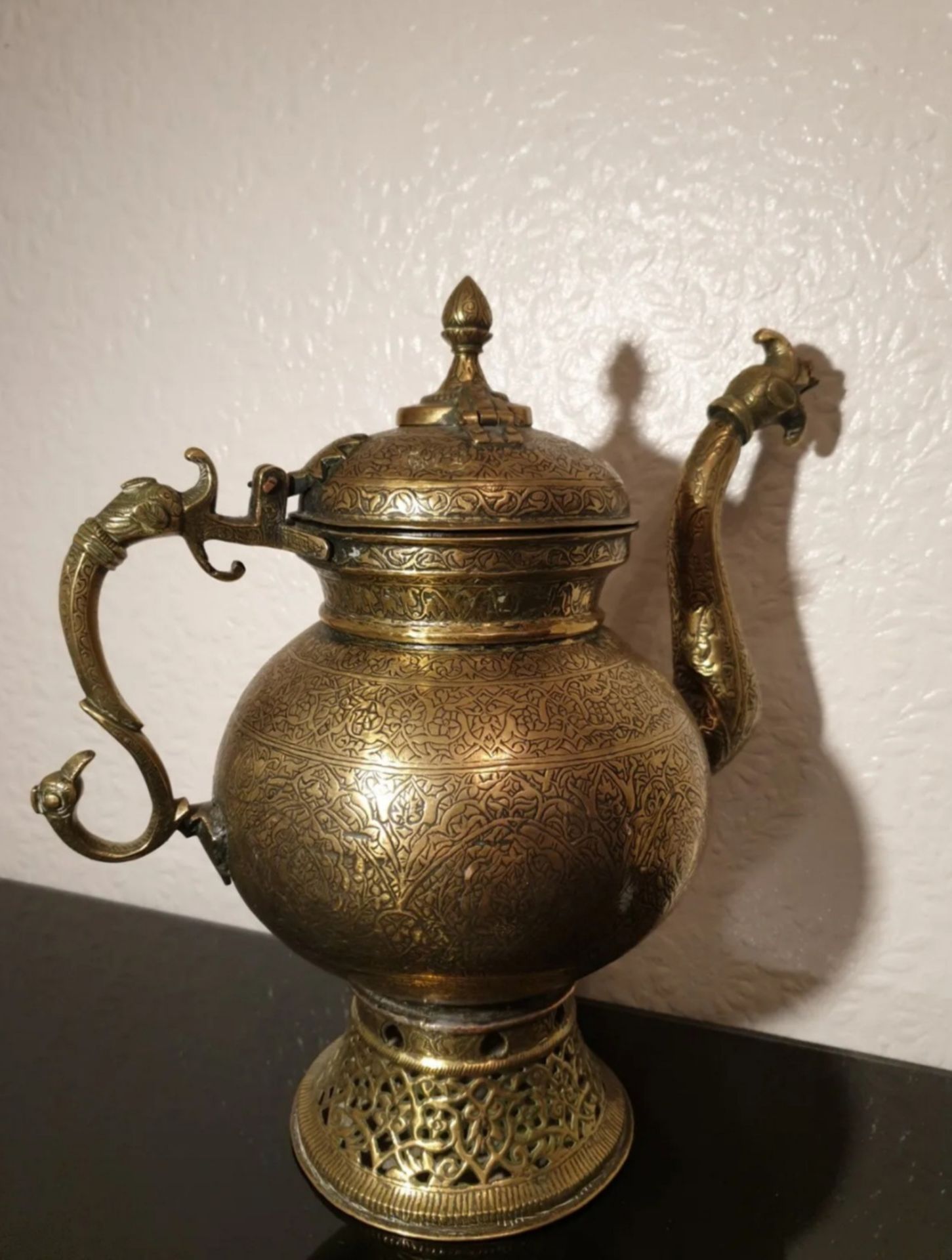 Antique Indo Persian Large Cast Brass / Bronze / Copper Teapot Samovar - Image 2 of 8