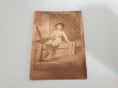 Copper Engraved Antique Printing Matrix Plate, Probably Robinson Crusoe Bookplate Picture
